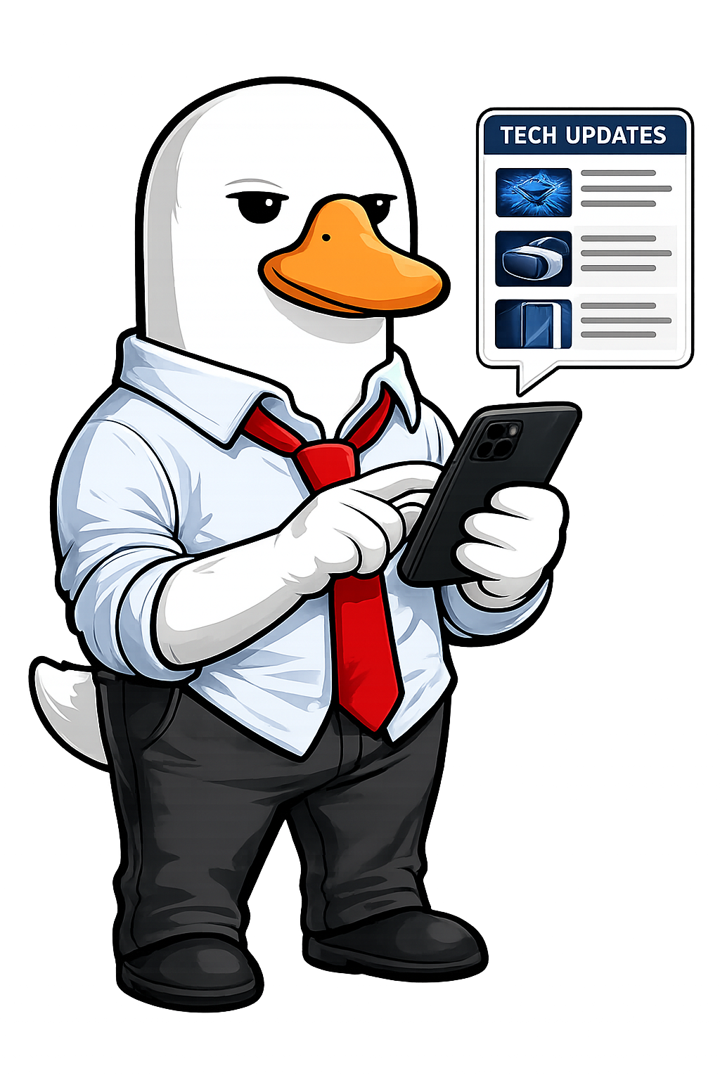 Duck character reading book about trends illustration